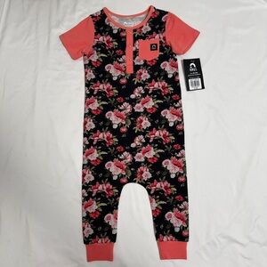 NWT RAGS Pink and Black Floral Romper 2T